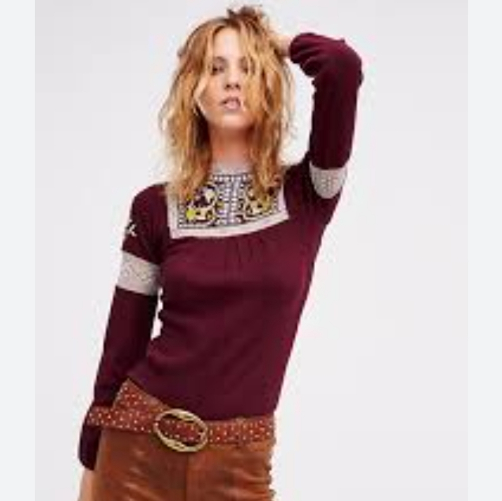Free People Cozy On Up Embroidered Top